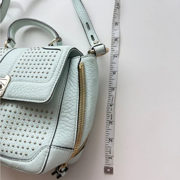 Rebecca Minkoff Studded Leather Crossbody Satchel Bag Mint Blue - Picture 13 of 13